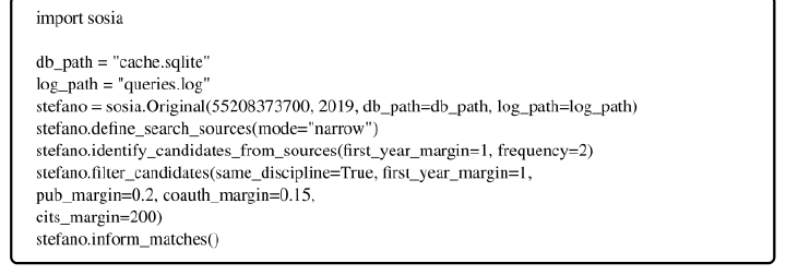 Example sosia search: finding scientist control groups in Scopus with a few lines of Python